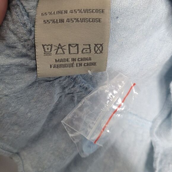 Charlie Paige blue linen partial open back ruffle boxy summer casual top size xl - Picture 4 of 8